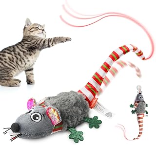 Migipaws Katzenspielzeug,elektrisch Maus-Spielzeug,berührungsaktiviertes Spielzeug mit wedelndem Schwanz und Katzenminze, wiederaufladbar