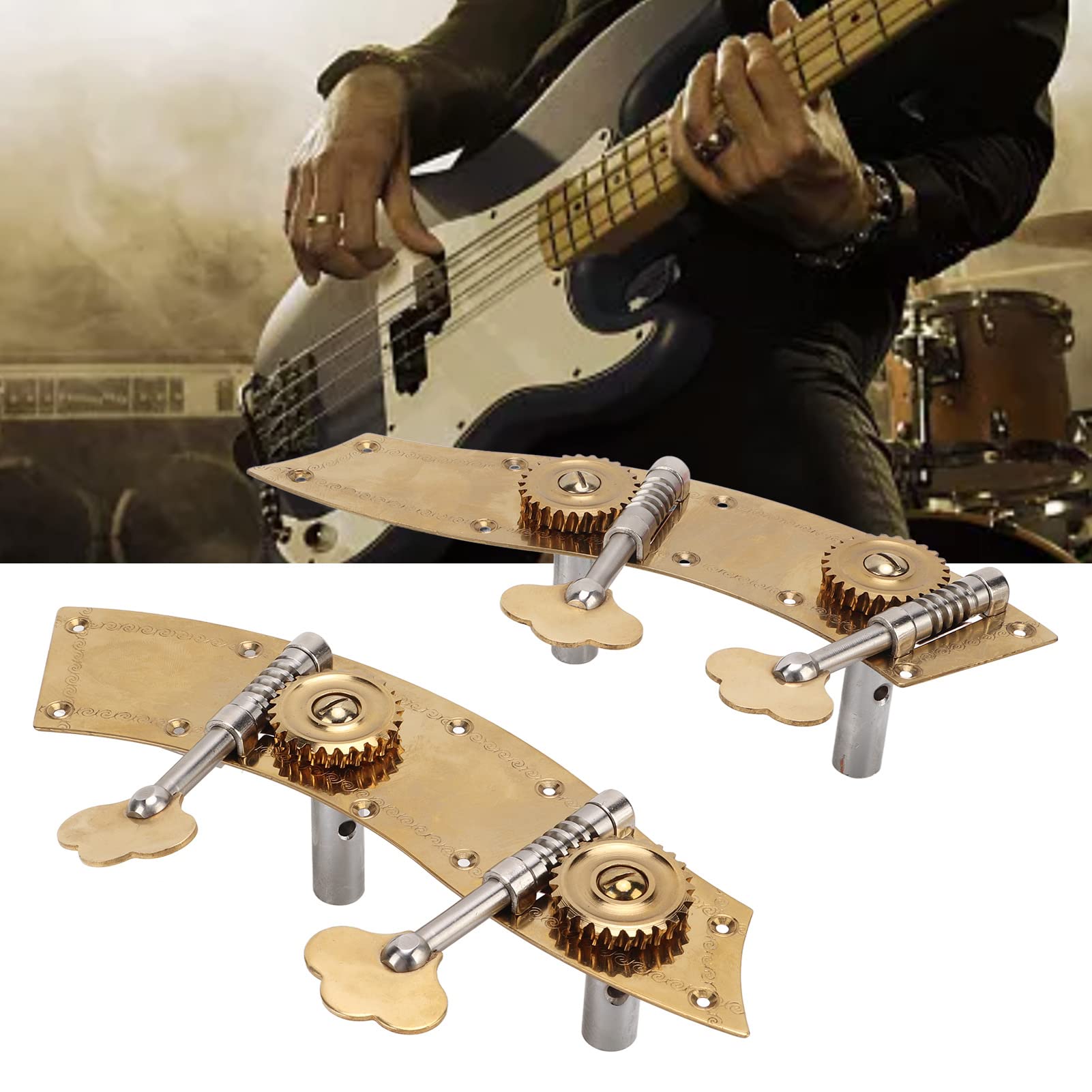 Akozon 2PCS Gold Bass Tuning Pegs Podwójne Metalowe Głowice z Otwartym Pokrętłem Wymiany Gitar na Gitary Basowe