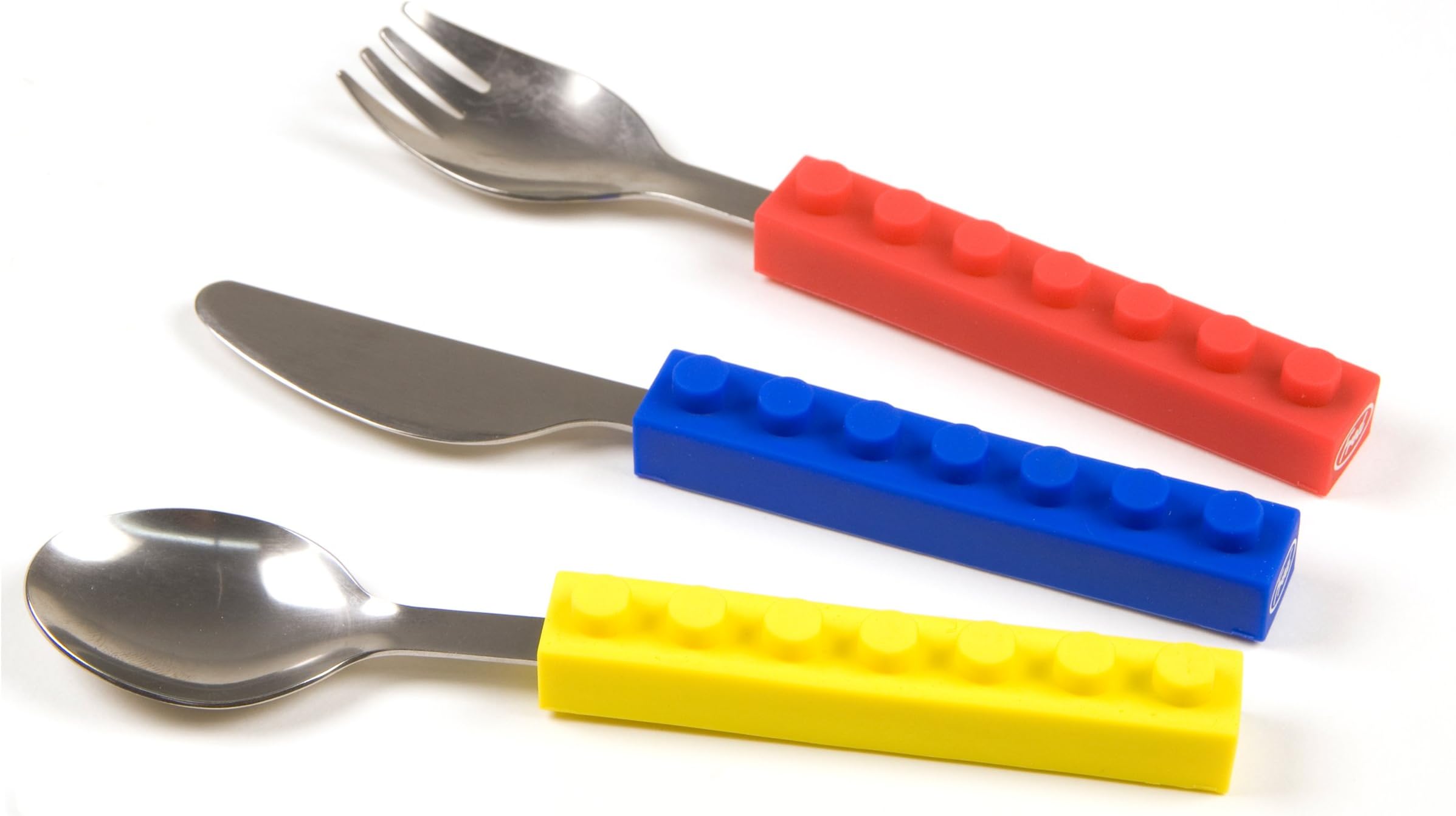 Fred & Friends SNACK & STACK Kids' Interlocking Brick Utensils, Multicolor, Flatware Set