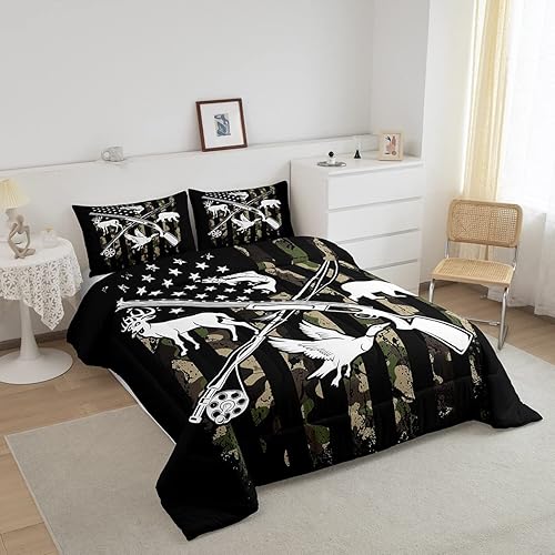 Miniatura 2 de Erosebridal Juego de edredón de caza, pato y ciervo, juego de ropa de cama de pesca con peces de lubina, tamaño King para niños y hombres, edredón
