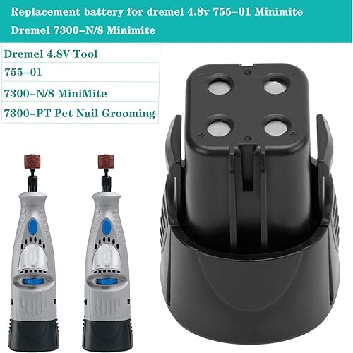 Miniatura 2 de CREABEST Batería Ni-MH de 3500 mAh de 4.8 V compatible con Dremel 755-01 7300-N/8 MiniMite, herramienta de aseo de uñas para mascotas 7300-PT