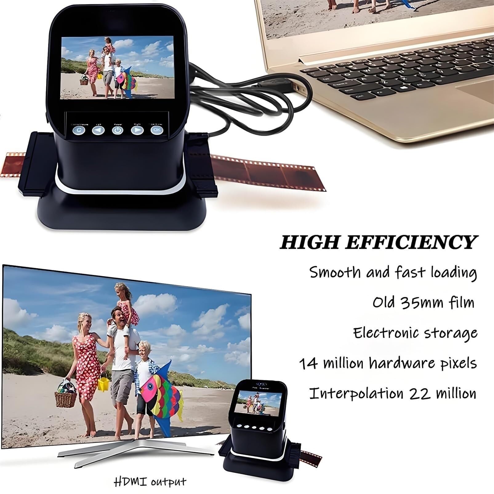 Escáner Digital de película de 22 MP para Formato Medio 120, 5 tamaños Microfilm de 35 mm 127 Diapositiva LCD de 4,3" Conversor de Negativos a JPEG de Alta resolución