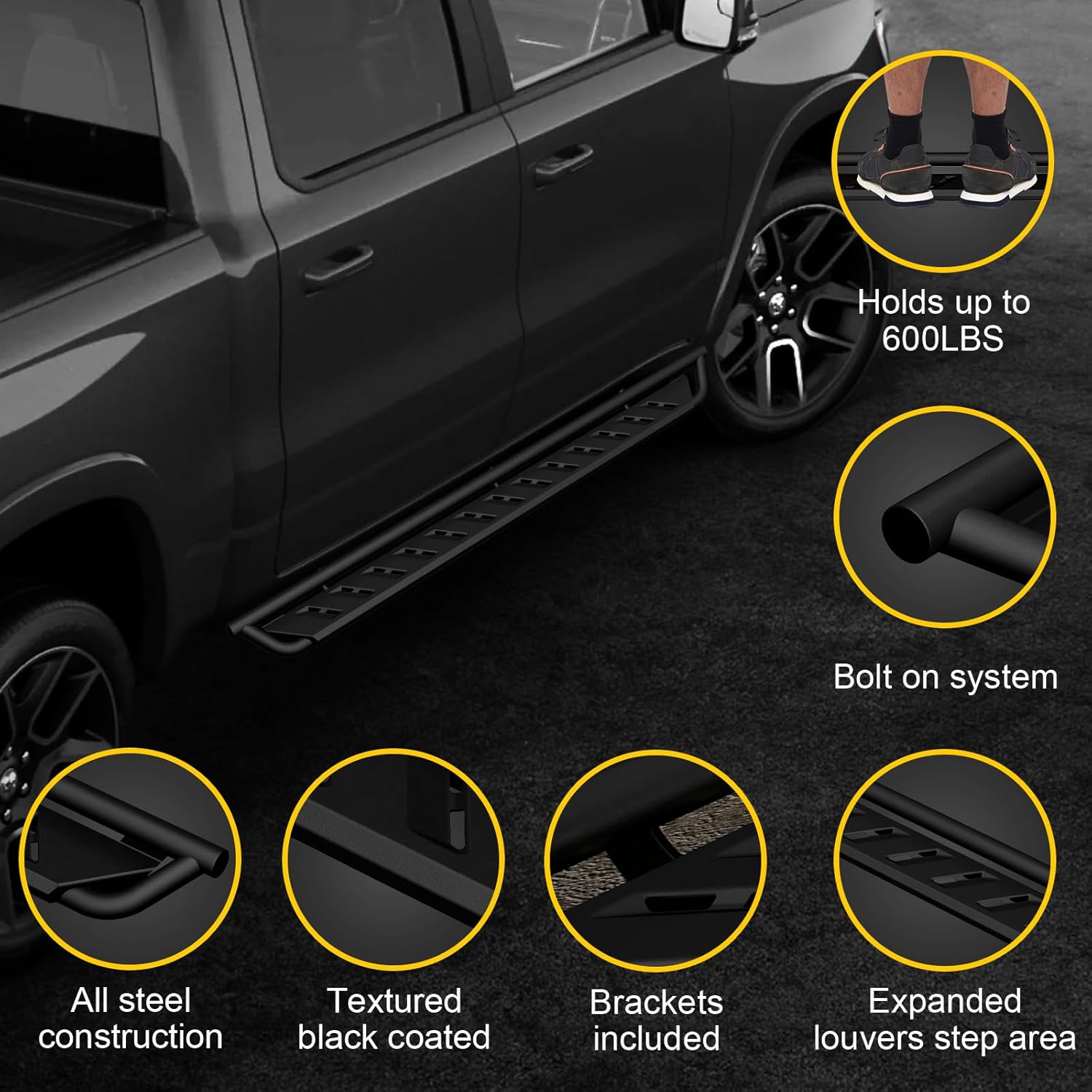 ONINE Clutch Drop Running Board Custom Fit 2019-2026 Chevy Silverado/GMC Sierra 1500 & 2020-2026 Chevy Silverado/GMC Sierra 2500HD/3500HD Crew Cab Drop Side Step Nerf Bar, Textured Black