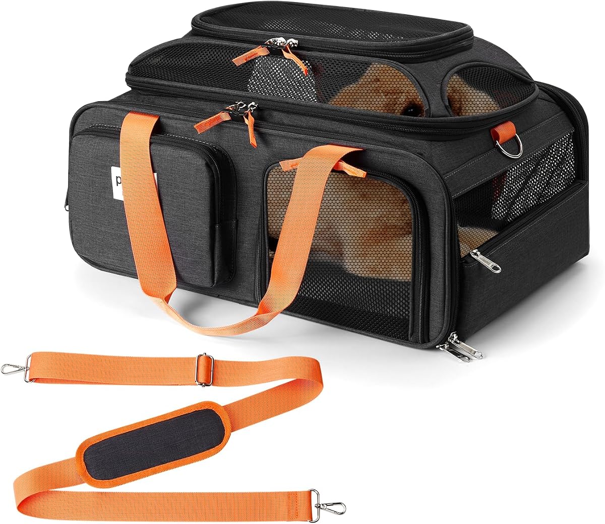 Transportín para mascotas expandible superior de 19x13x9, para perros pequeños/gatos de hasta 10 libras | Aprobado por la TSA, con 2 bolsillos, cierre de cremallera, a prueba de fugas, buena visibilidad, para Southwest Lufthansa Airlines, Air Canada, Amtrak Train