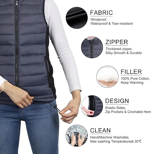 Miniatura 4 de Loowoko Chaleco térmico para mujer con batería incluida, chaqueta térmica recargable, chalecos de calefacción eléctrica para invierno