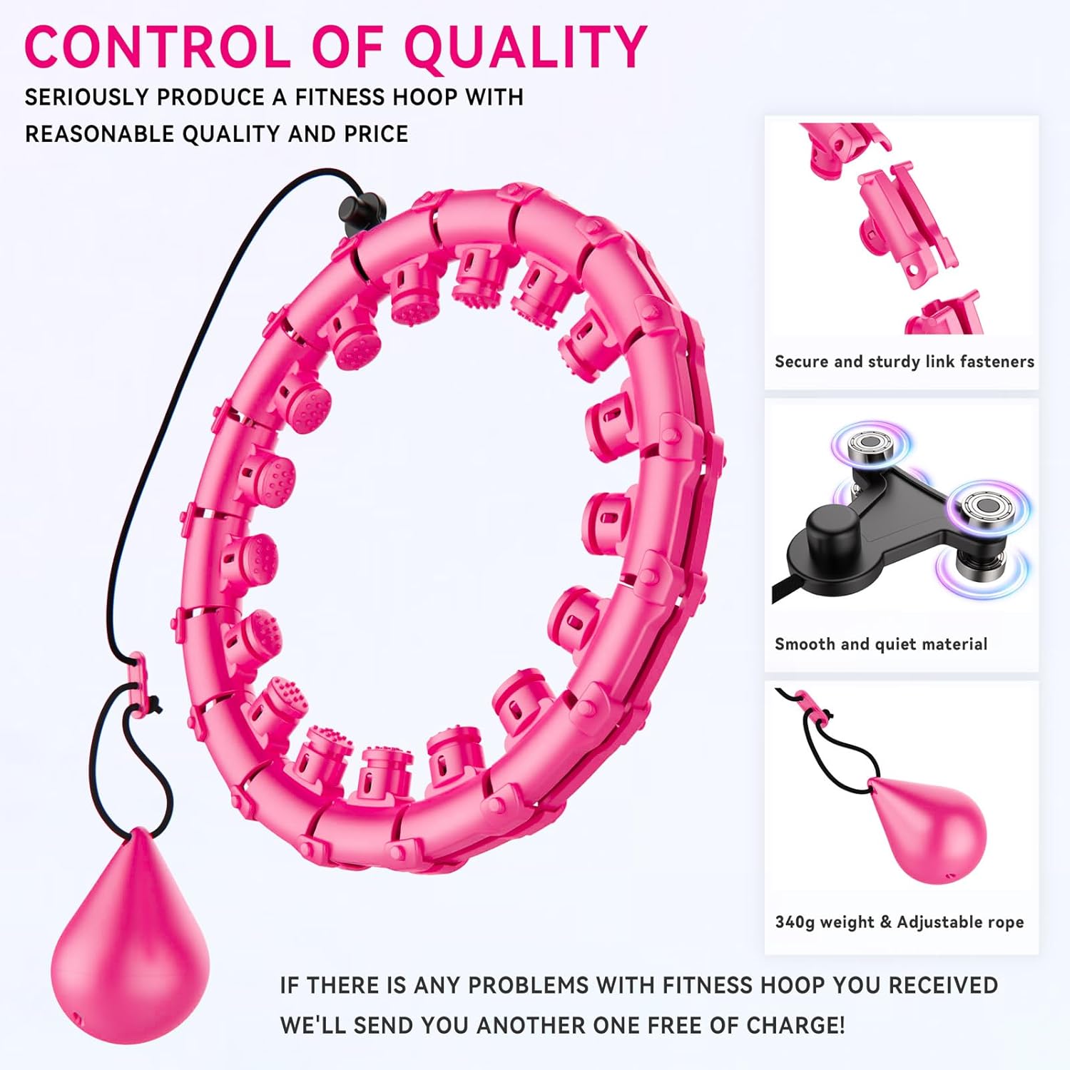 Infinity Weighted Hoop with 32 Links(62 Inch),Weighted Hoop for Adults Weight Loss, Infinity Fitness Hoop Plus Size, for Women Smart Exercise Equipment Bright Pink