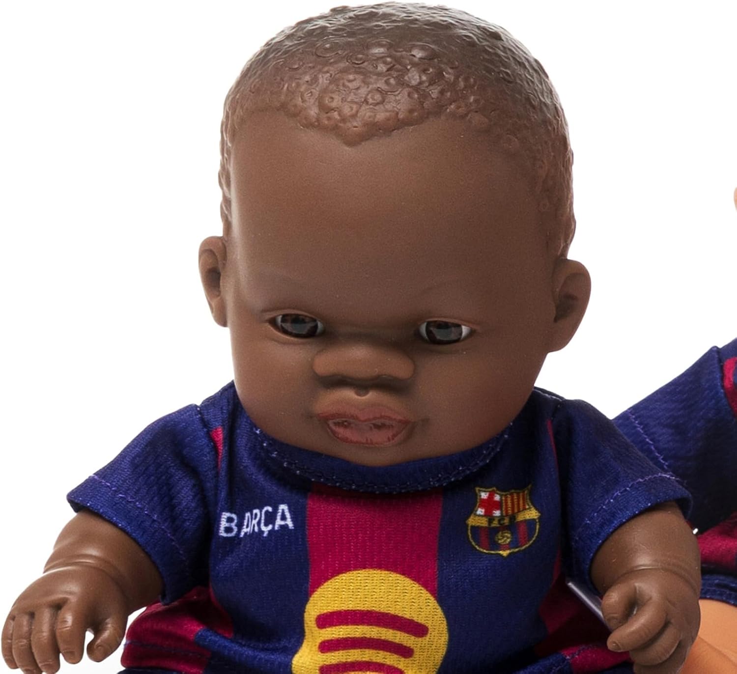 FC Barcelona Realistic Reborn Baby Dolls with Official Dress, Cute Scented Body with Vanilla Perfume, Articulated and Collectible Soccer Doll, 8 1/4 inches tall | FCB Official License (African Girl)