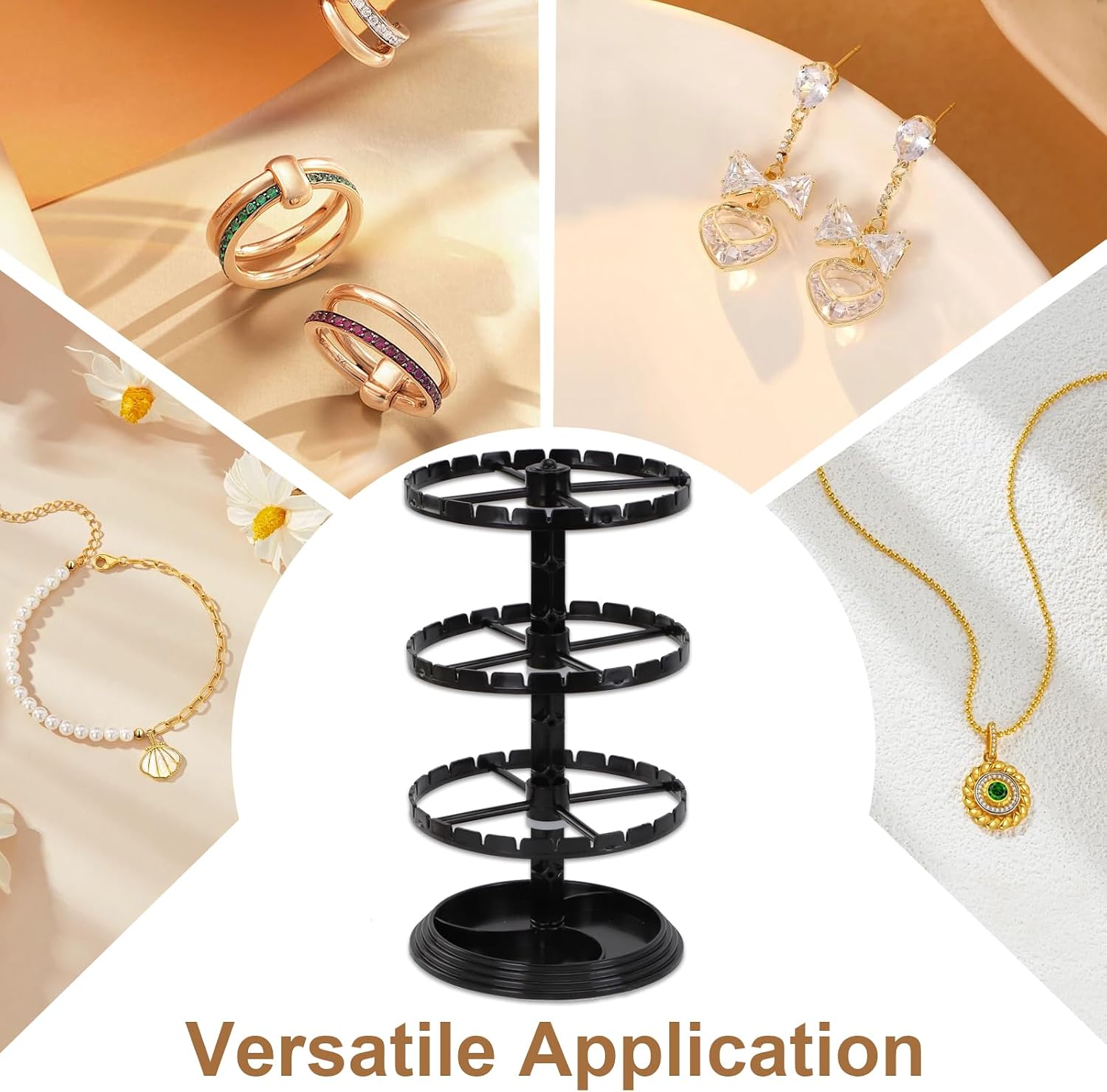 Rotating Jewelry Display Stand, 3 Tiers Adjustable Display Stand for Earring Ornament Necklace Keychain Vendor, Black Spinning Jewelry Tree Display Rack Organizers with Hooks