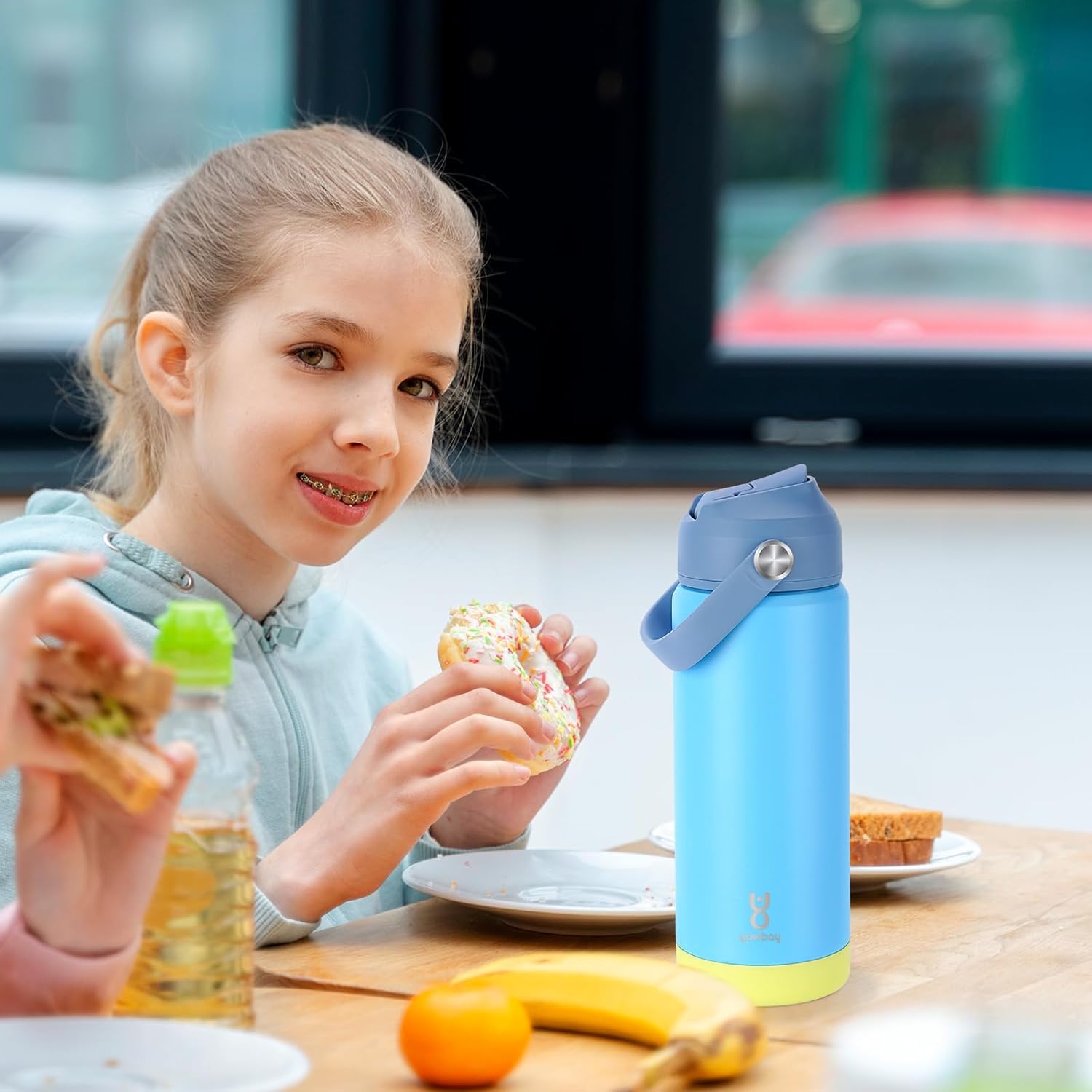 18oz Kids Insulated Water Bottle with Straw Lid & Silicone Handle,Kids Leak Proof Water Bottle for School Boys Girls,Double Wall Vacuum Stainless Steel with Non-slip Silicone Base(Blue) - Image 8