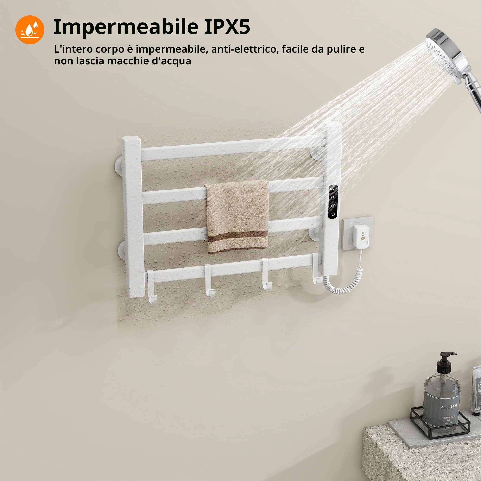 Portasciugamani Elettrico 550x350mm Scaldasalviette Radiatore da Bagno Elettrico Portasciugamani intelligente, IP24 Impermeabile, Temperatura regolabile 30-70℃, Temporizzazione 1-9 ore-White Right