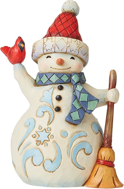 Enesco Jim Shore Heartwood Creek Snowman Holding a Cardinal Lift Your Spirits Pint-Sized Figurine, 5.25 Inch, Multicolor