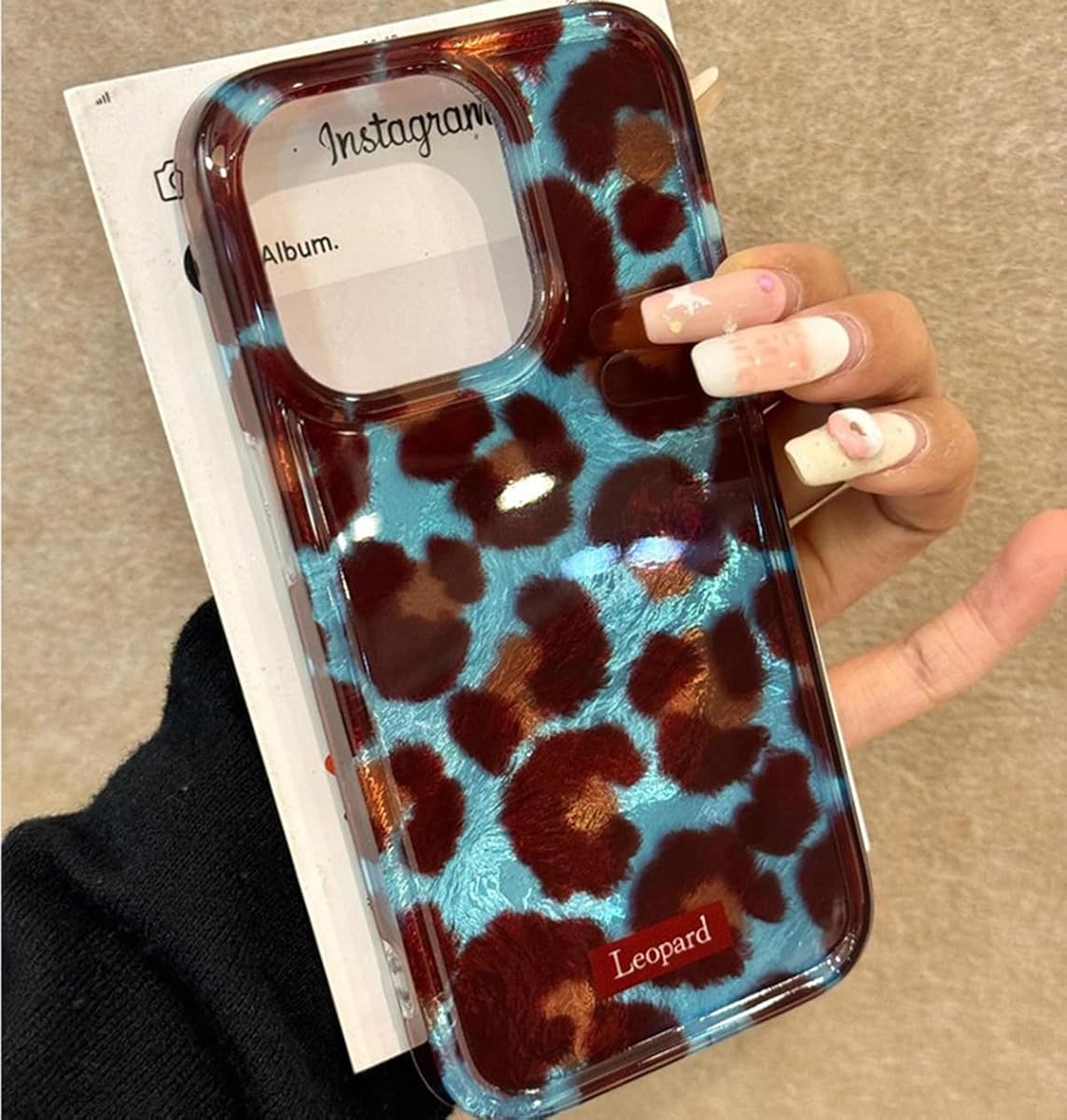inewateri Funda Compatible con iPhone 13 y iPhone 14 con Lindo Diseño Estético de Estampado de Leopardo de Guepardo Suave y Delgada TPU Protectora a Prueba de Golpes Glitter Shiny Phone Cover-Azul