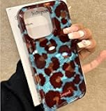 Compatible for iPhone 15 Pro Max Case with Cute Cheetah Leopard Print Retro Aesthetics Design Soft Slim TPU Shockproof Protective Bumper Glitter Shiny Phone Cover-Blue