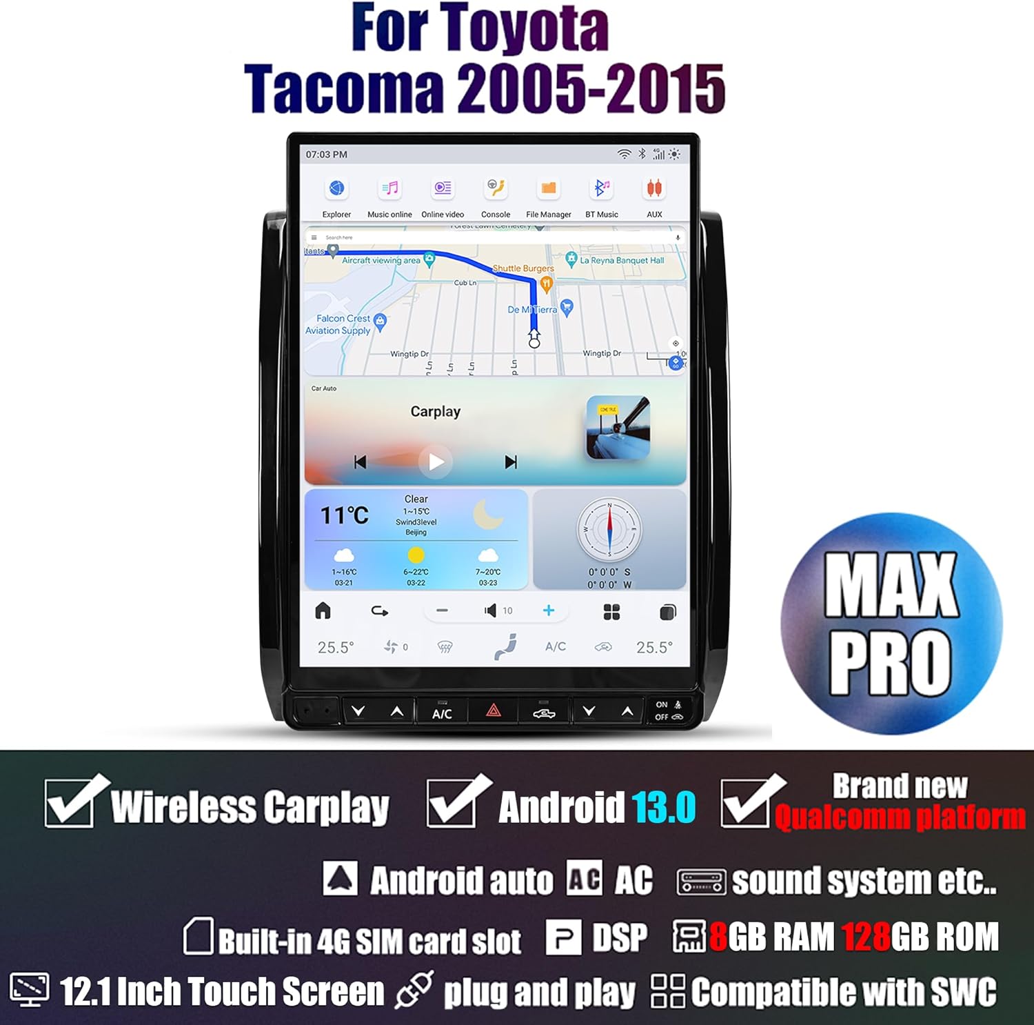 AuCar 2025 Latest Android 13 Car Radio Head Unit for Toyota Tacoma 2005-2015, 14.0 Inch New T-Style Car Multimedia Stereo Video Player Carplay Android Auto GPS Navigation 8GB RAM 128GB ROM Ships from Amazon 14.0 Inch 8+128GB image 2 of 7 B0D5HPYX4G