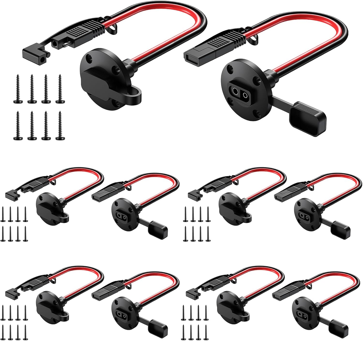 SAE Connector Power Socket Sidewall Port, 10AWG Cable Weatherproof Cable Quick Connect Panel Mount Universal Flush Mount Adapter for Solar Generator Battery Charger (5 Pairs)