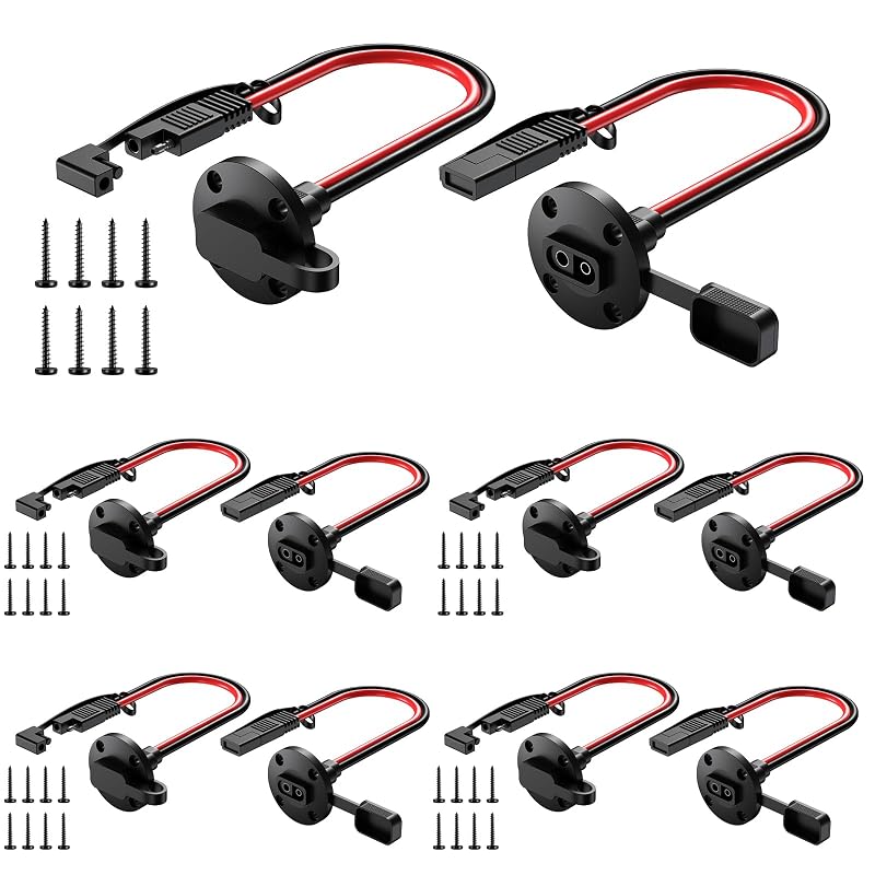 Cabo com Conector SAE e Porta Lateral para Painel, 10 AWG, Montagem Embutida para Carregador de Bateria e Gerador Solar, Bateria Power, 5 pares