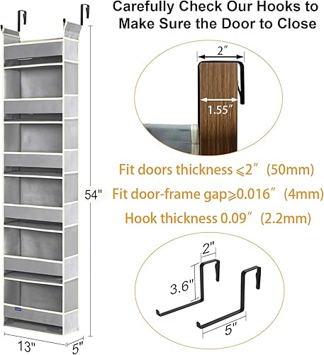 Miniatura 2 de Organizador colgante para colgar sobre la puerta, 6 estantes y 12 bolsillos laterales, almacenamiento sobre la puerta para baño y dormitorio,