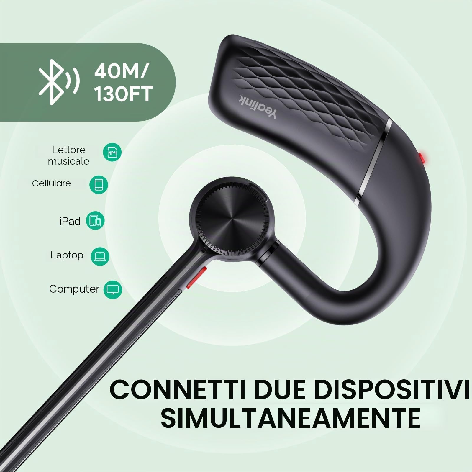 Yealink BH71 Pro - Cuffie Bluetooth con Dongle USB, certificato Teams, auricolare senza fili per cellulare, PC e laptop, microfono a riduzione del rumore, gancio per orecchio regolabile
