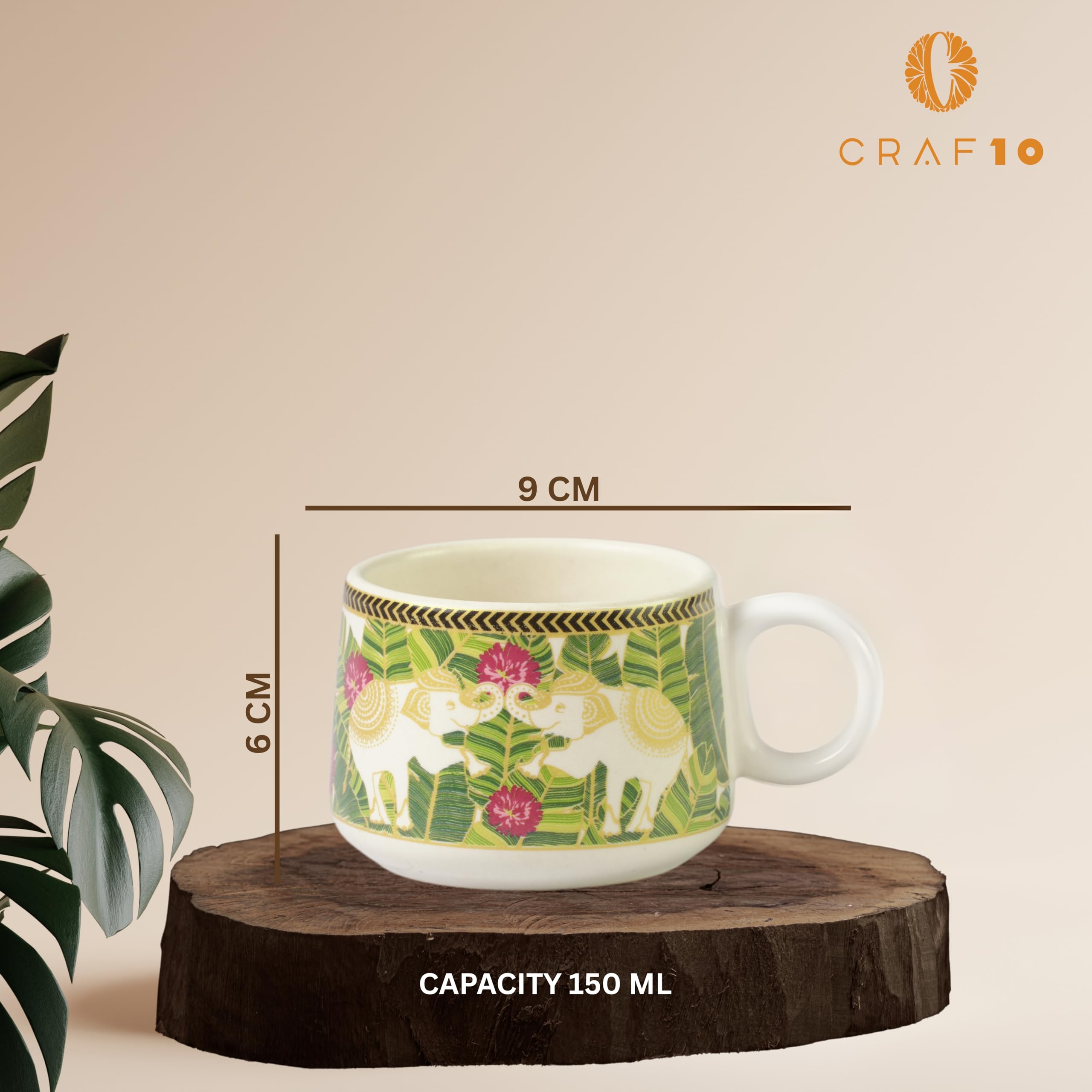 CRAF10 Ceramic Handcrafted Royal Elephant Printed Tea Morning Set - 1 Kettle (1 Litre) & 6 Cups (160 ML) | Microwave & Dishwasher Safe | Teapot | Tea Sets with Kettle for Gifting 1