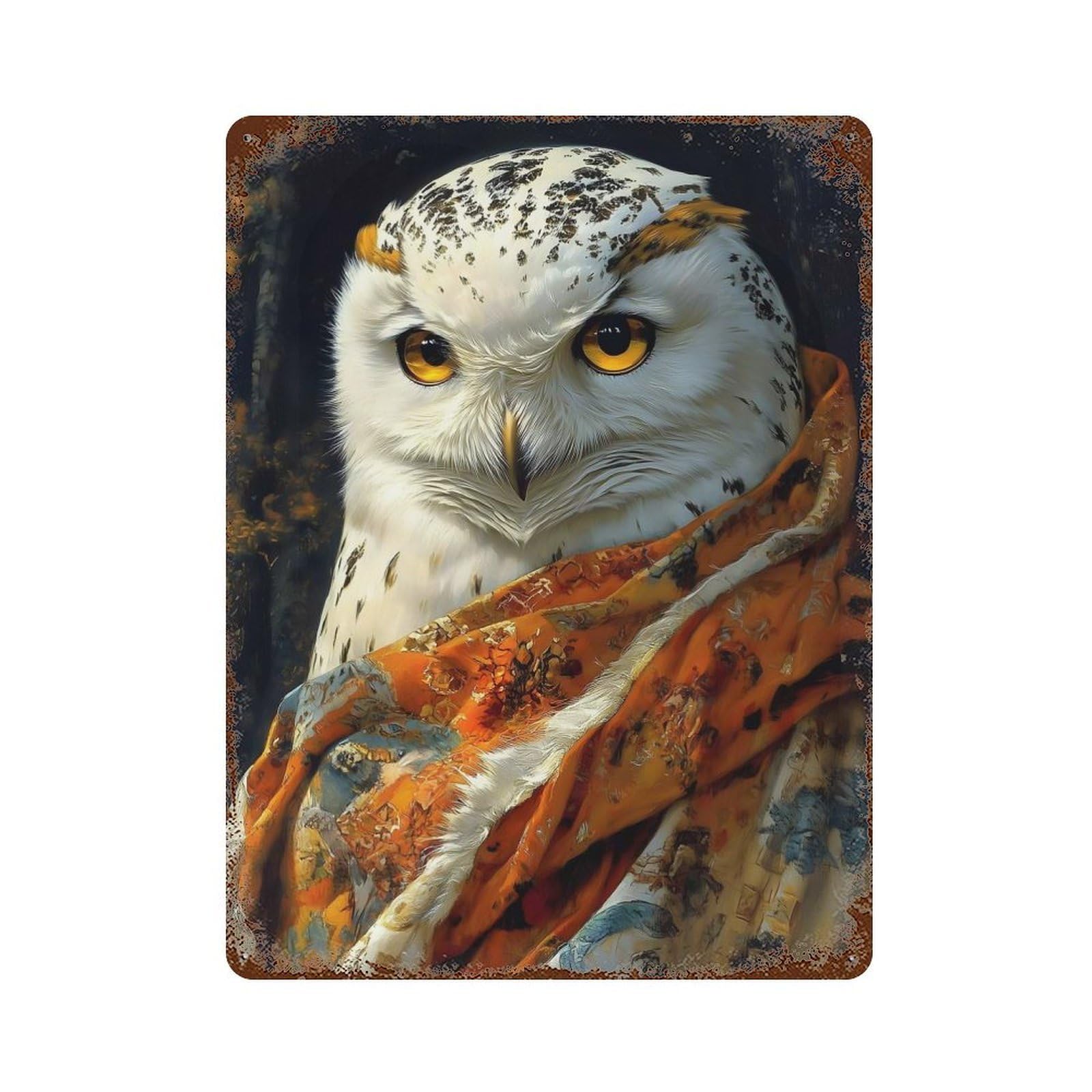Retro Metal Sign Snowy Owl Portrait Animal 15.7"x11.8", Decorative Metal Wall Art for Pub, Kitchen And Man Cave Decor