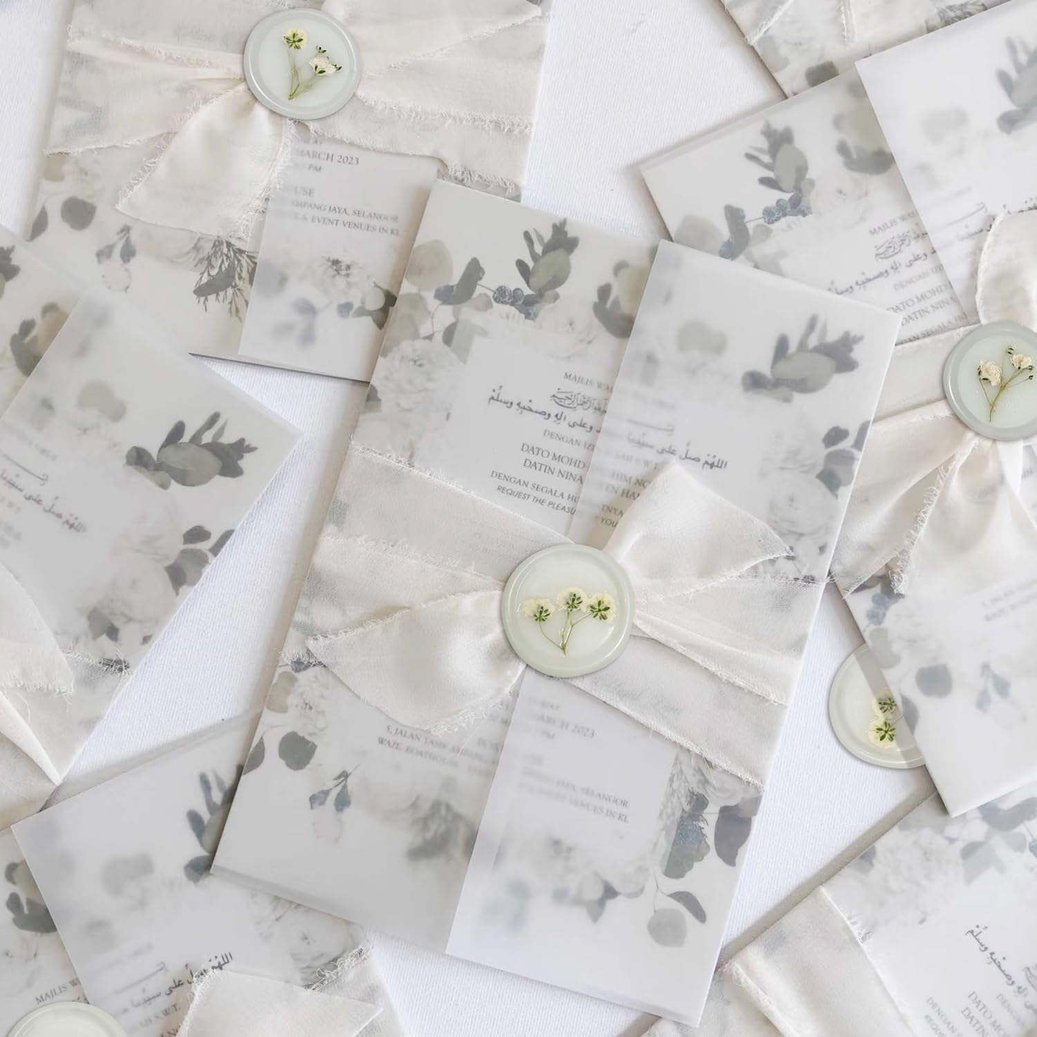 Wax Seal Stickers Baby's Breath Wedding Invitation Envelope Seal Stickers,50 Pcs Self- Adhesive White Dry Floral Stickers, Perfect for Bridal Shower Party Letter Envelope Gift Wrapping