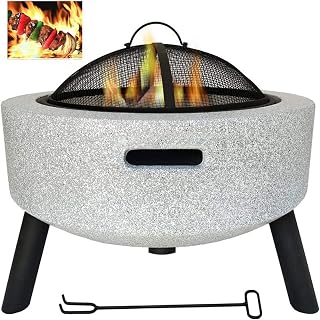 Barbecue/Fire Pit Outdoor Heaters & Fire Pits Grill Bowl with Grill Grate for Camping Picnic Bonfire Patio Backyard Garden Beaches Park,White