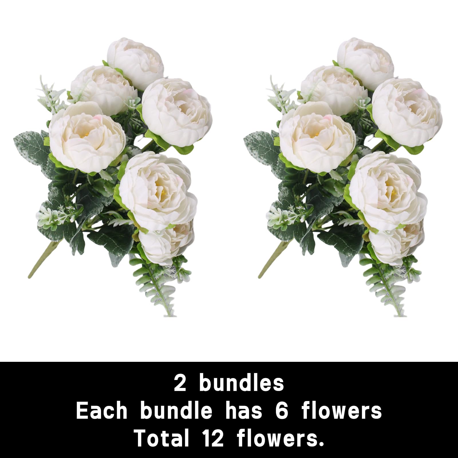 astylishome Fake Flowers 12 pcs Artificial Flower White Fake Bouquets with Stems for Table Centerpiece Wedding Home Decoration Floral Arrangements Cake Decorating 1003 - Image 2