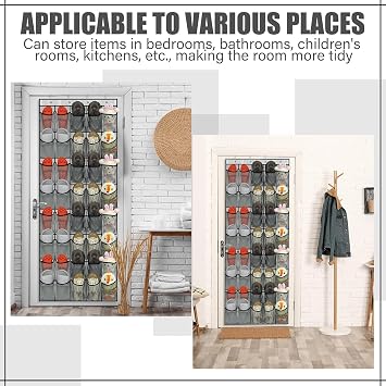 40 Large Over the Door Hanging Shoe Organizer Gray Mesh Pockets Shoe Rack for Closet Behind Door Hanger Storage Holder Nonslip for Cruise Essentials, Dorm Room Storage, Utility Room (Grey, 40 pockets)