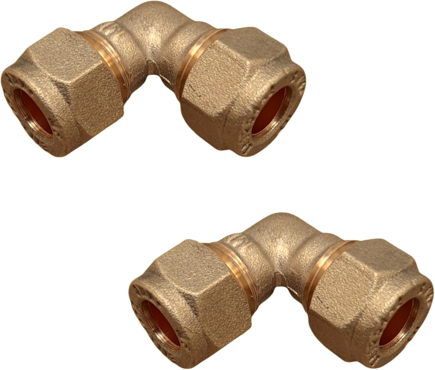 10mm Brass Compression Elbow Connectors – Pack of 2 | Right Angle Plumbing Fittings for Copper Pipes