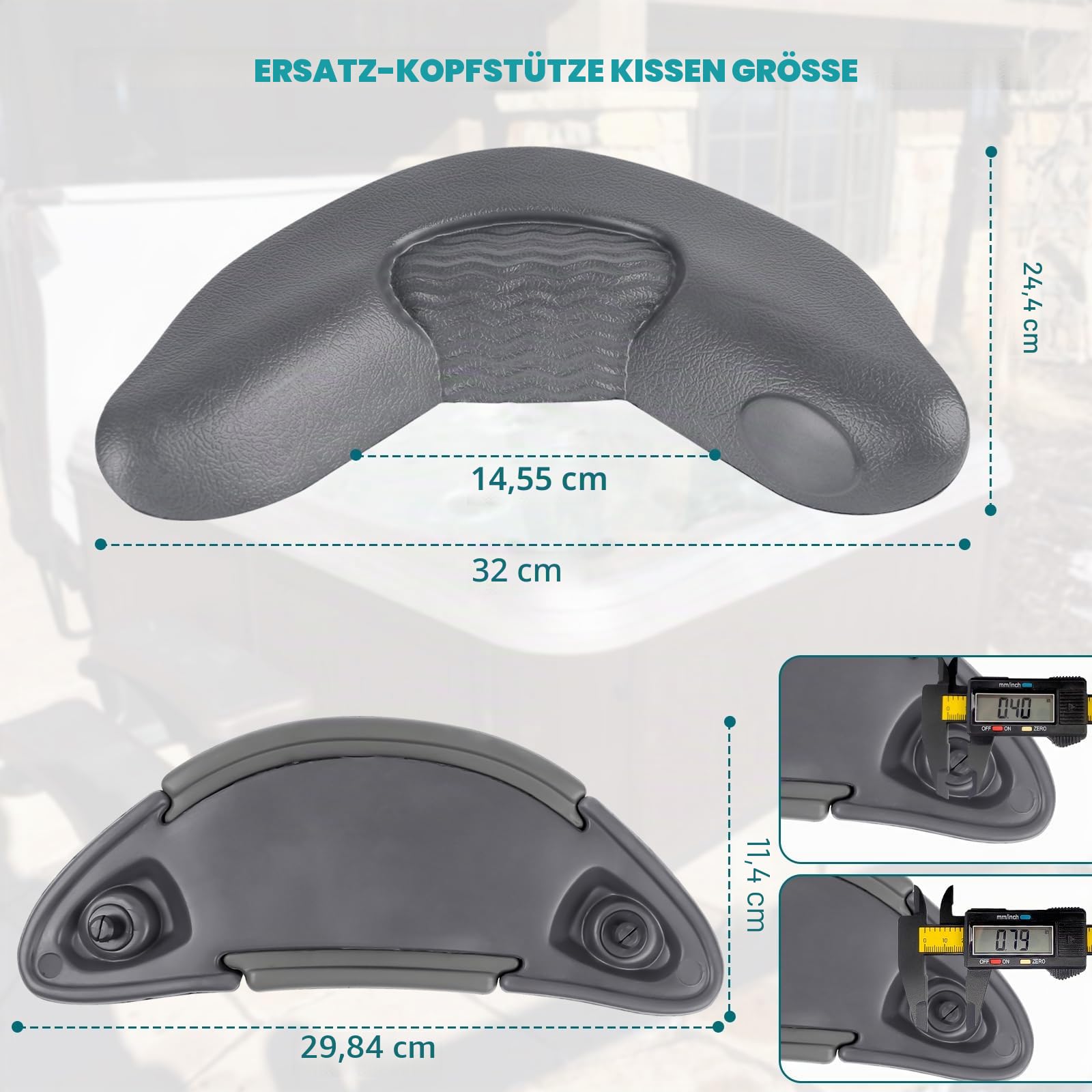 IWIWE Ersatz-Kopfstützenkissen, passend für Artesian Island Spas, Whirlpools und Tidal Fit Swim Spa (Dunkelgrau, 3er-Pack, enthält ein Nackenkissen und zwei Kopfkissen 26-1303-85)