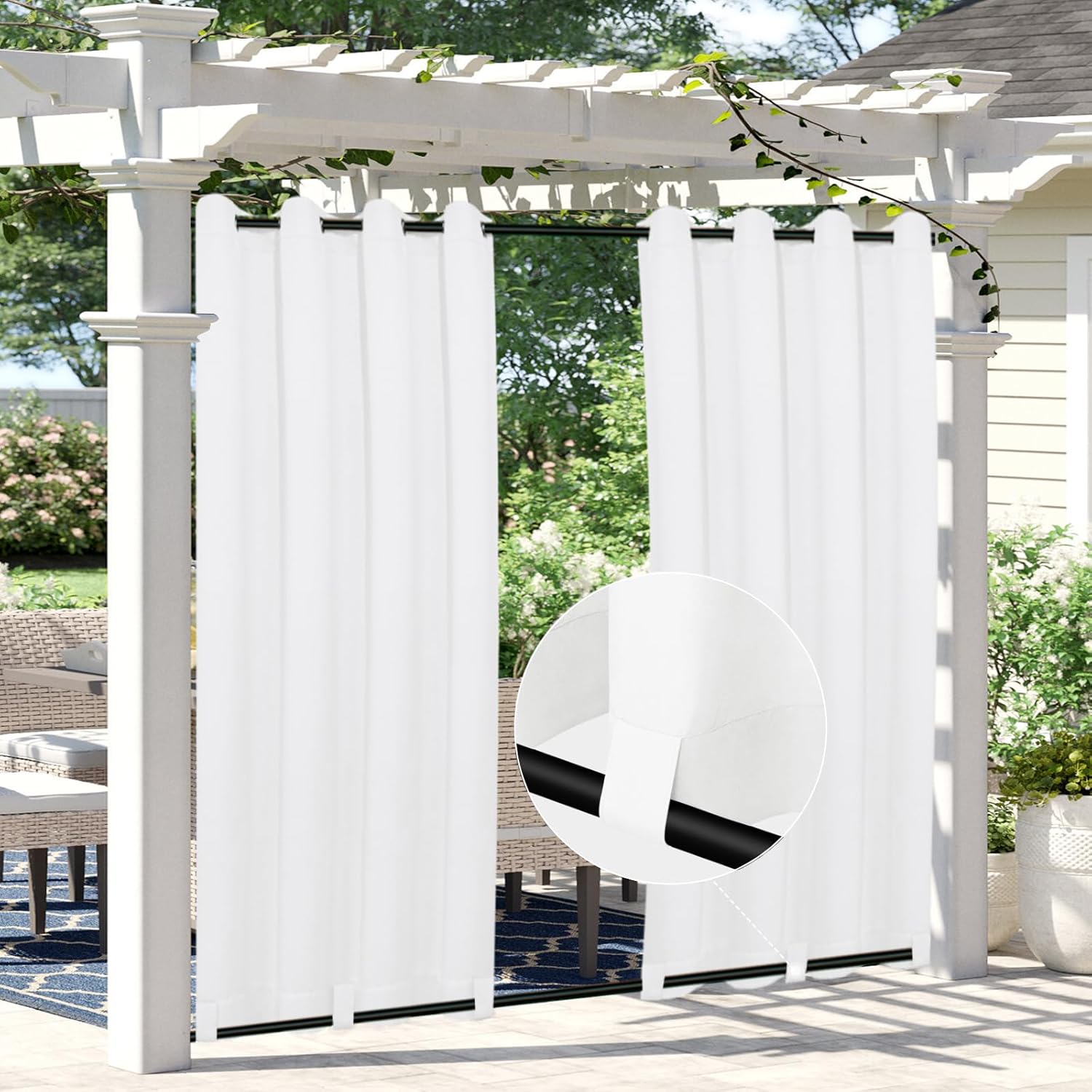 Easy-Going Linen Look Outdoor Curtains Waterproof Windproof Porch Curtains, Soft Thicken Outdoor Privacy Curtains for Patio, Gazebo, Grommet Top and Tab Bottom Drape, 1 Panel, 54x84 inch, White