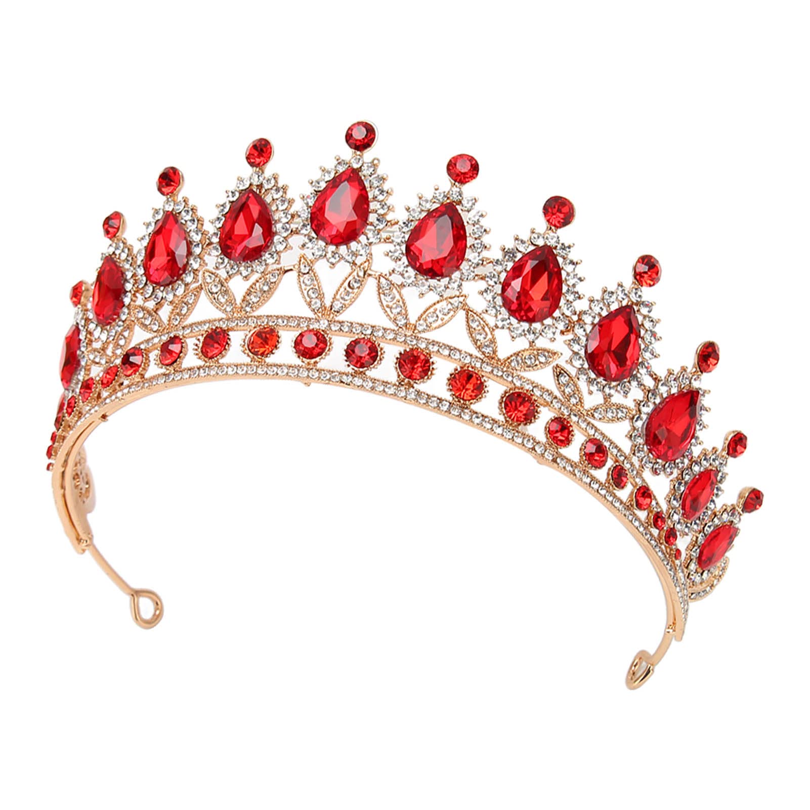 Vofler Queen Tiara, czerwona kryształowa korona dla panny młodej, ślubna ozdoba do włosów, bal absolwentów, bal kostiumowy, z grzebieniami, luksusowa