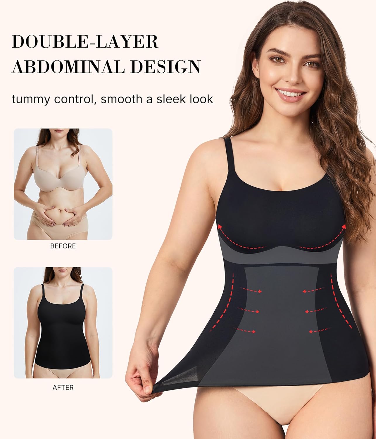 KUMAYES Compression Tank Tops for Women Square Neck Tummy Control Shapewear Body Shaper Camisole Cami Tops - Image 2
