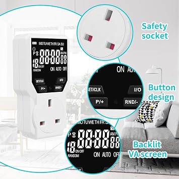 DEWIN Digital Timer Plug Socket, Smart Switch Programmable Electronic Timing Socket AC 230V 13A 2900W UK Plug Kitchen Timer Outlet for Computers, Stoves, Coffee Machines