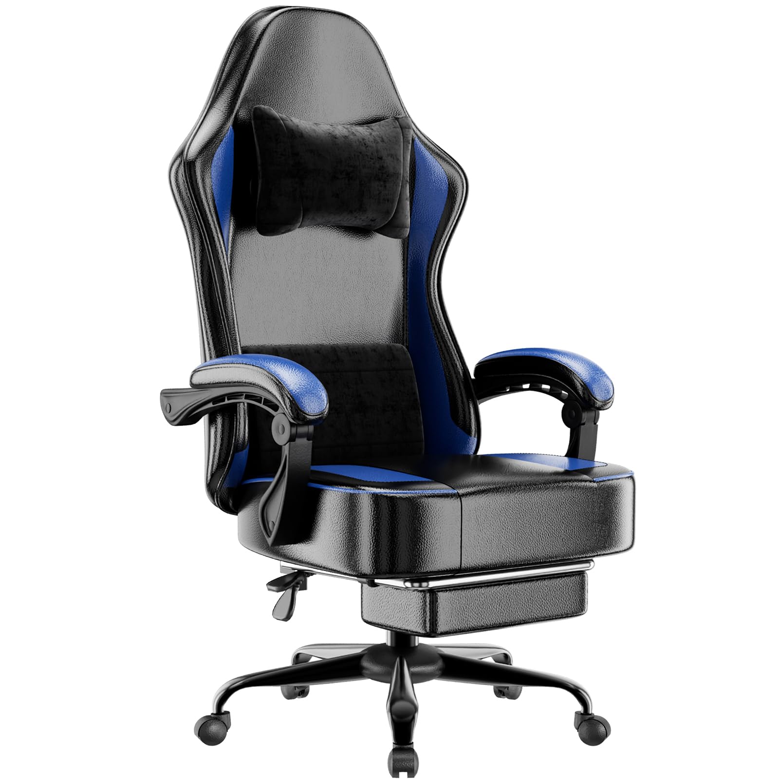 Gaming Chair with Pocket Spring Cushion and Footrest, Ergonomic Computer Chair for Adults, Breathable PU Leather Game Chair, Adjustable Headrest and