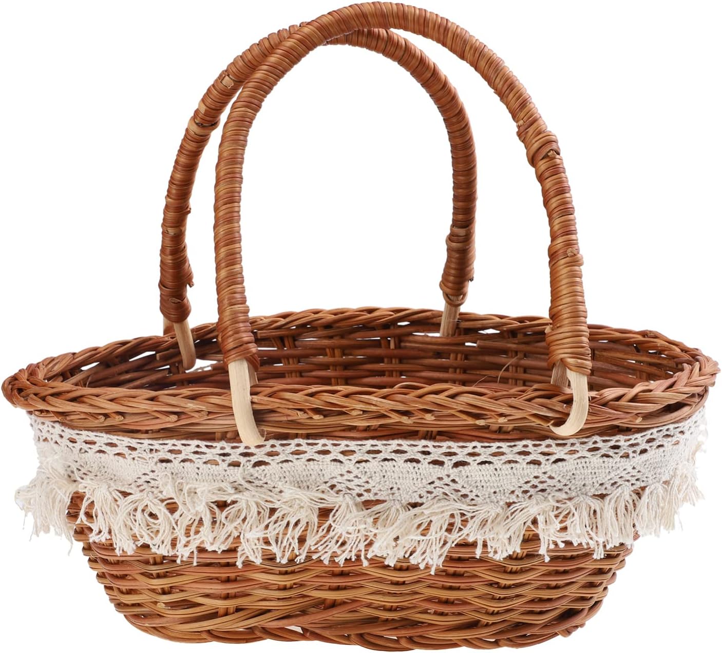 GANAZONO Wicker Picnic Basket with Lace Trim Wooden Picnic Basket Vintage- Style Picnic Hamper with Handle for Picnic, Camping, Outdoor, Valentine Day, Thanks Giving