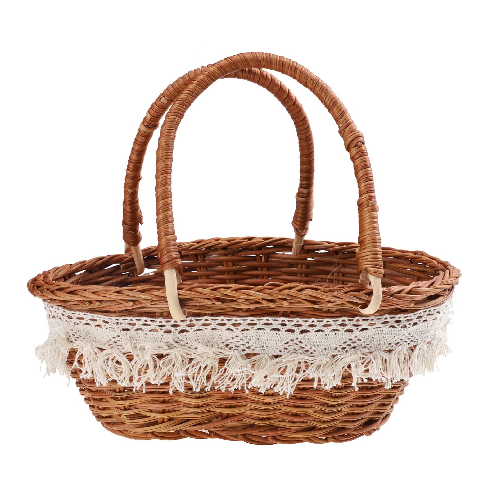 GANAZONO Wicker Picnic Basket with Lace Trim Wooden Picnic Basket Vintage- Style Picnic Hamper with Handle for Picnic, Camping, Outdoor, Valentine Day, Thanks Giving