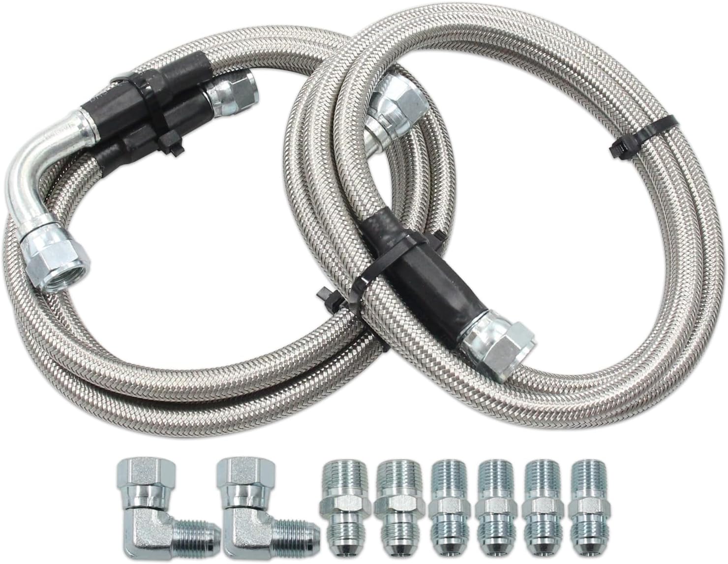 6AN 52" Stainless Steel Braided Transmission Cooler Hose Kit | Fit for Chevy Ford Mopar GM GMC Buick Cadillac Cars and Trucks, Replace TH350/ 700R4/ TH400