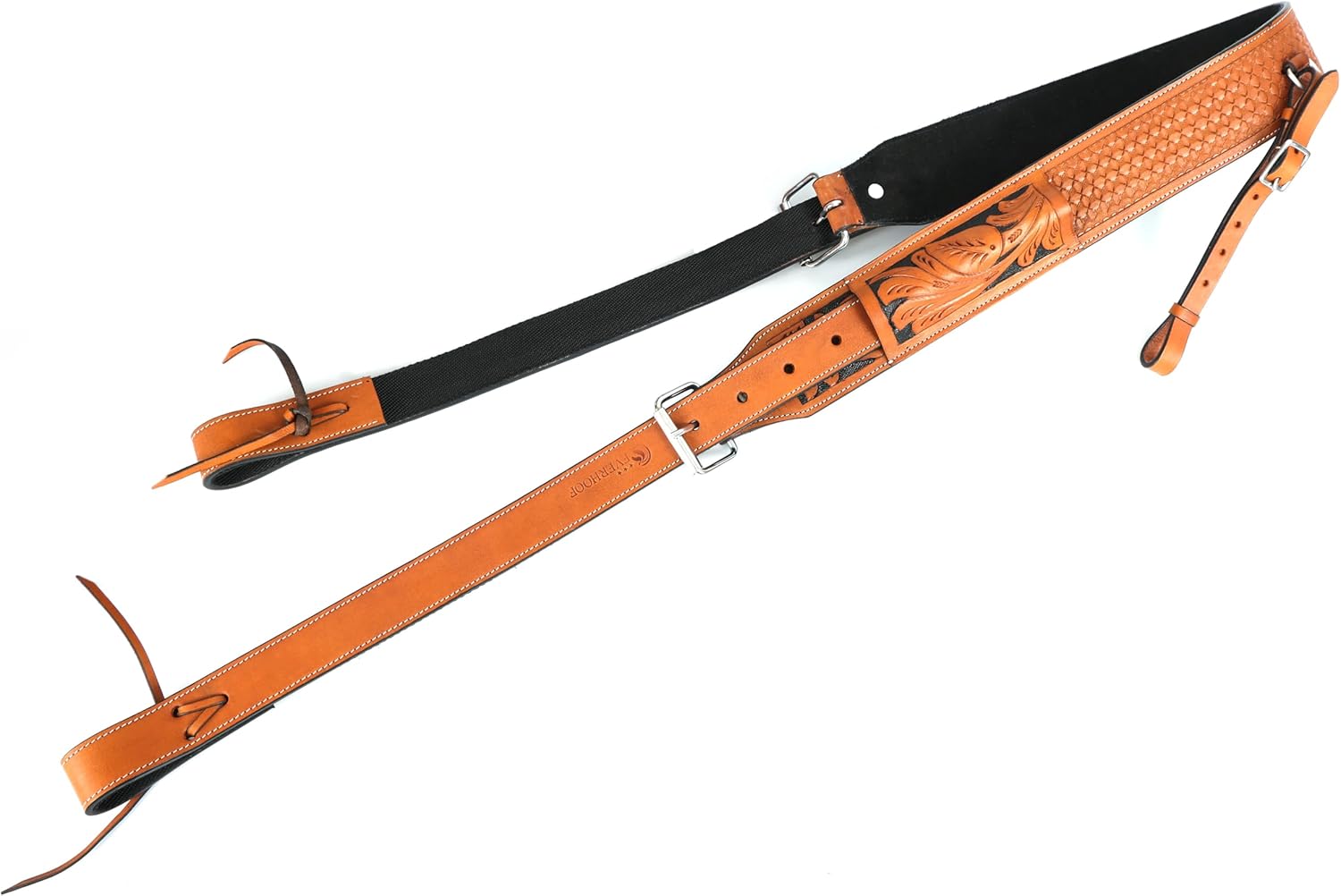 Western Genuine Leather Girth Adjustable Horse Girth Rear Back Cinch Girth with Metal Buckles for Horse Riding (Tan and Black)