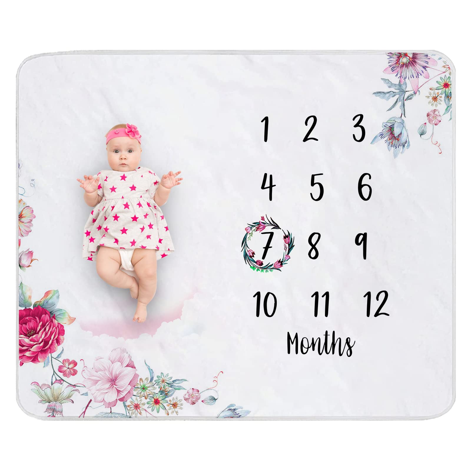 Manta de hito para bebé, manta de hito para bebé, niña y niño, manta de hito mensual personalizada para bebé, niña y niño con foto y texto (130 x 150 cm)