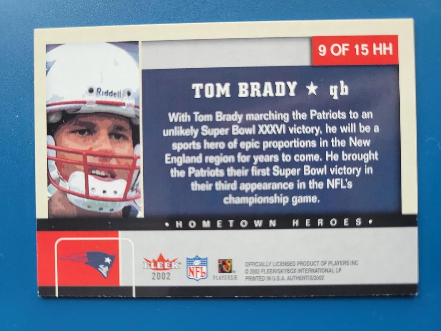 Tom Brady 2002 FLEER AUTHENTIX "HOMETOWN HEROES" #9HH NEW ENGLAND PATRIOTS! - Football Cards