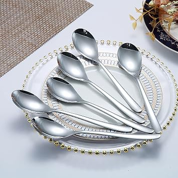 Homquen Dinner Spoons 6 Piece, 8.1'' Stainless Steel Tablespoons, Soup Spoons, Dessert Spoons, Spoons Silverware for Home, Kitchen or Restauran,Dishwasher Safe (Silver)