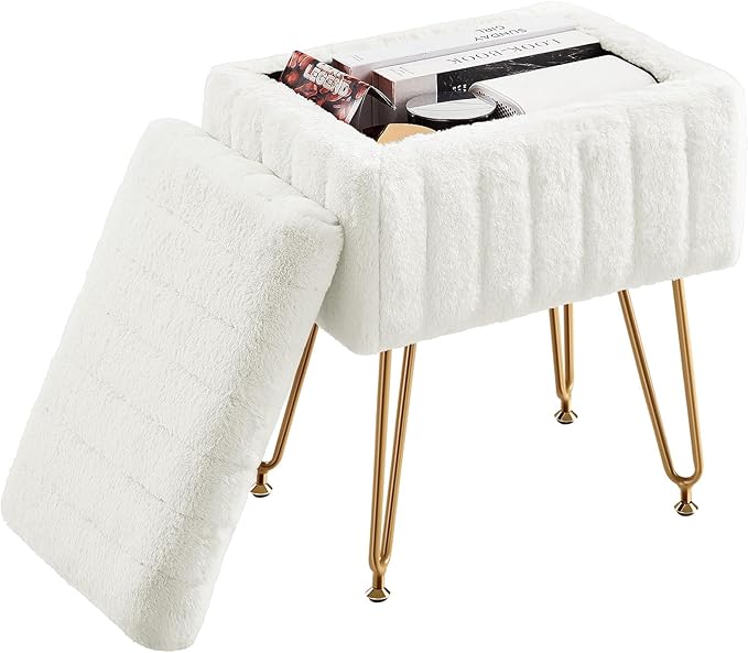 Banco de Vanidad con Almacenamiento y Asiento de Piel Sintét