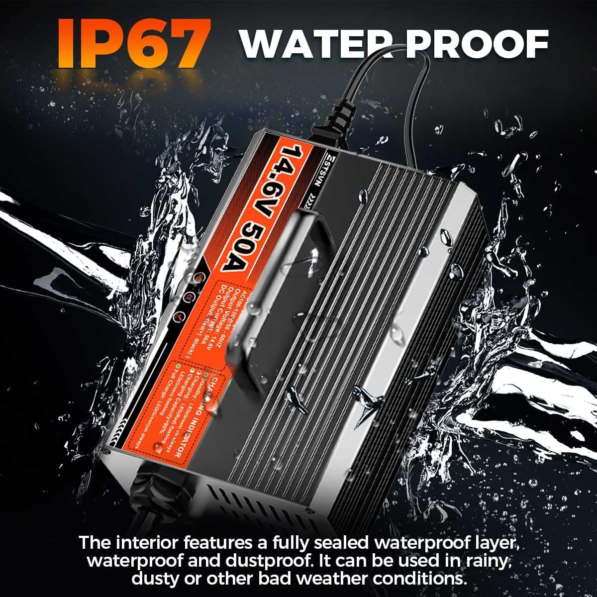 50A 12V LiFePO4 Lithium Battery Charger, 14.6V 50 Amp Fast LiFePO4 Charger with Cooling Fan, AC-DC 12.8V Smart Charger for RV, Marine, Trolling Motor, Boat, Car