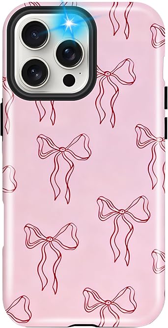 Girls Cute Case for iPhone 16 Pro Max, Pink Bow Women Phone Cases | Dual-Layer Shockproof Protection