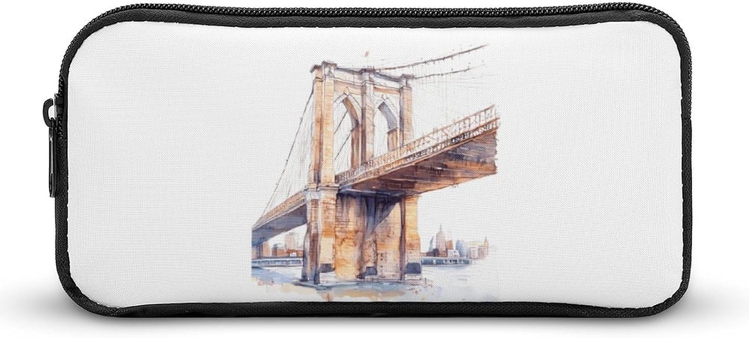 Watercolor Painting of Brooklyn Bridge Travel Cosmetic Bag Makeup Bag