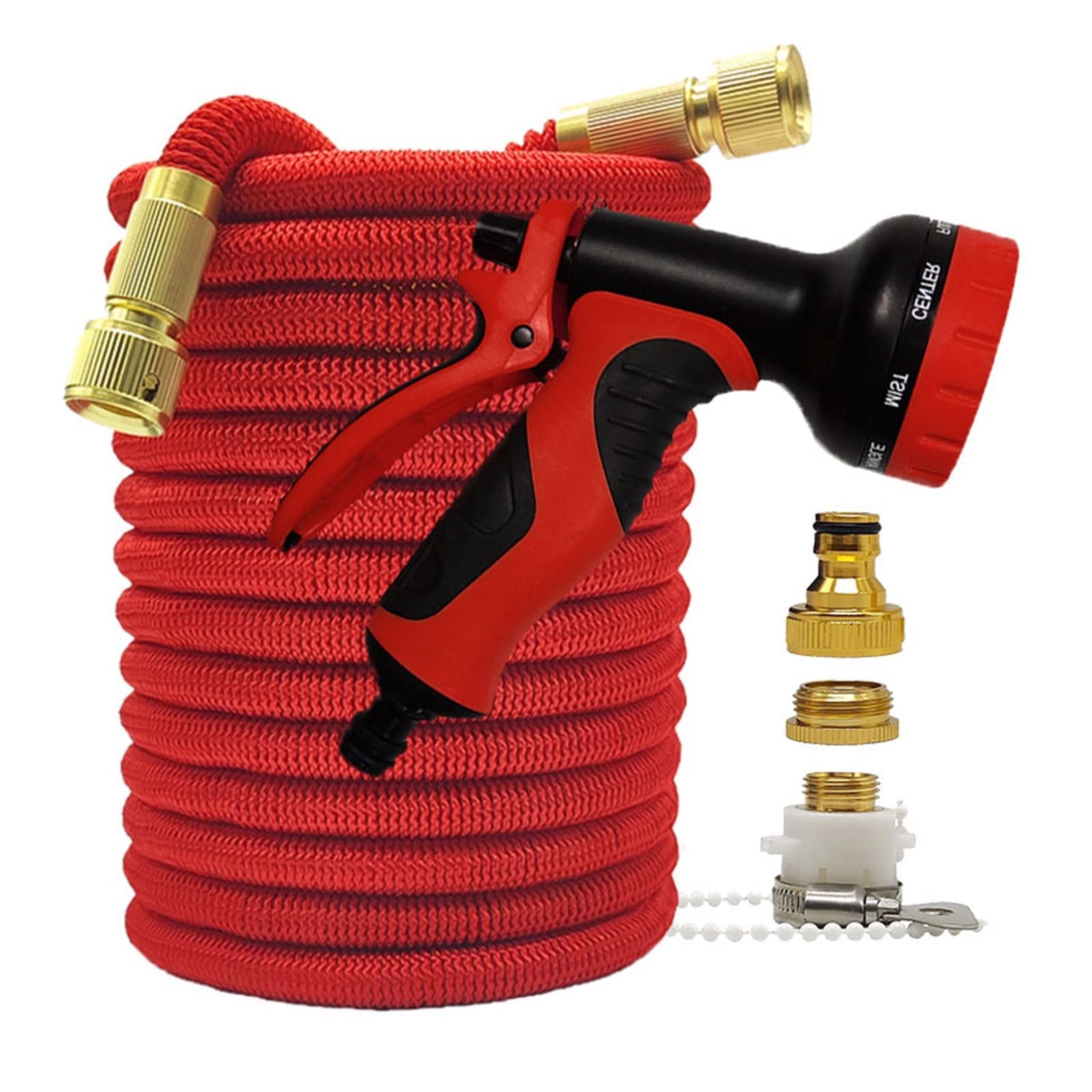 Manguera de jardín con conector de Metal doble, Flexible, mágica, extensible, roja de alta presión for el hogar y el jardín, riego agrícola, coche de lavado(Hose with gun 1,100ft)