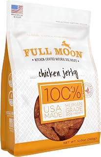 Full Moon Chicken Jerky Dog Treats - Human Grade, All Natural, Grain-Free, USA Made, 12oz