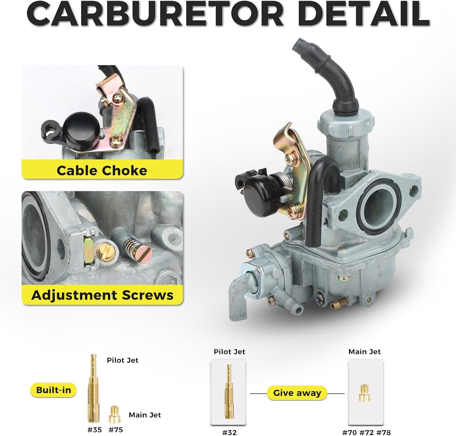 NIBBI PZ20 Carburetor with 35mm Air Filter for 50cc 70cc 90cc 110cc 125cc Tao Tao SSR Coolster Chinese Quad 4 Stroke ATV 4 Stroke Go Kart Pit Dirt Bike Parts