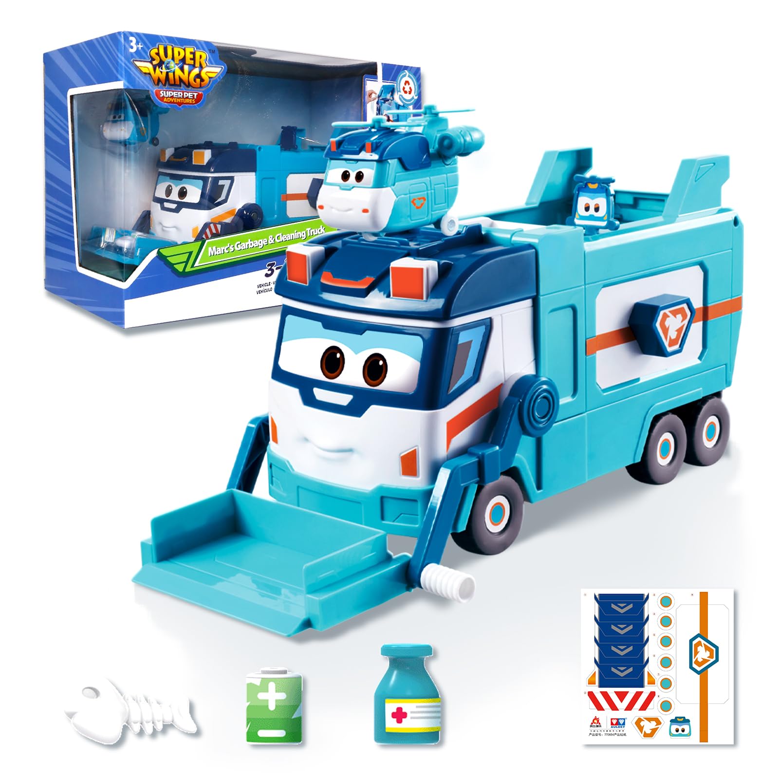 Garbage Truck, Large Trash Marc and Cleaning Helicopter Shine Recycling Dump Play Set, Vehicle Learning Toys Set, Street Sweeper Cars Toys for Boys Kids Ages 3 4 5 6 7 8 9